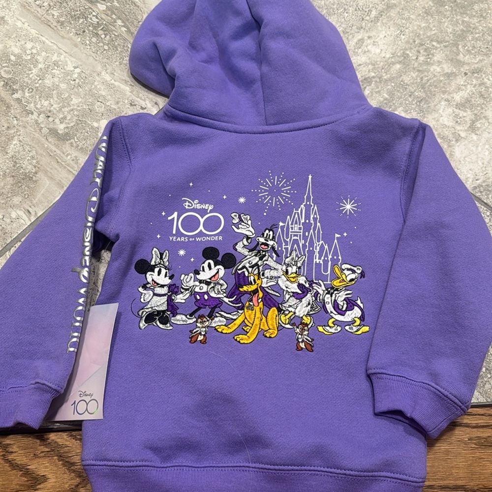 NWT Purple Disney 100 Years of Wonder Sweatshirt Hoodie Toddler US 2T (runs big)